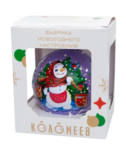 Украшение новогоднее шар 8см снеговишка с коромыслом в п.у